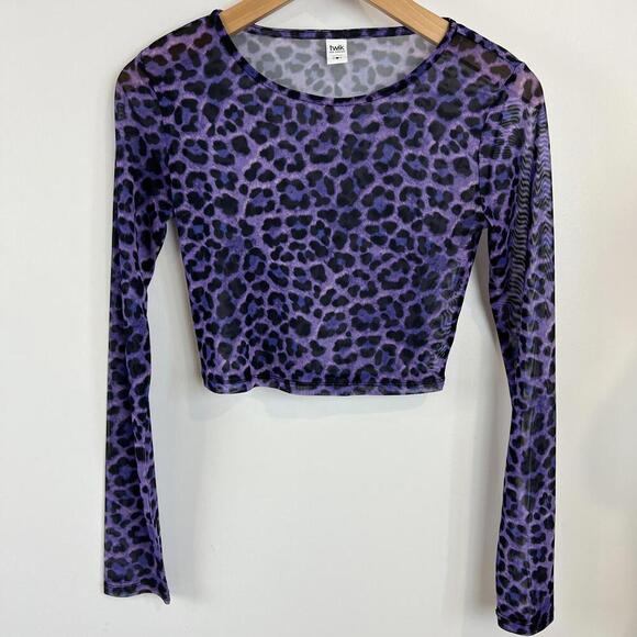 Twik Par Simons Women's Women's Size Small Purple Animal Print Sheer Cropped Top - Picture 6 of 11
